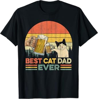 Vintage Best Cat Dad Ever Funny Beer Drinking Men T-Shirt