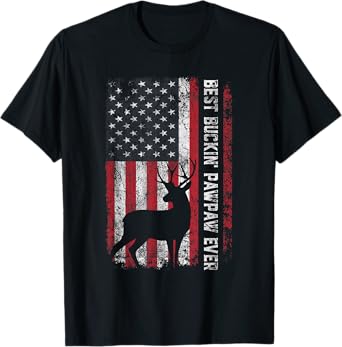 USA Flag Best Buckin' Pawpaw Ever Deer Hunting Father's Day T-Shirt for Women Men