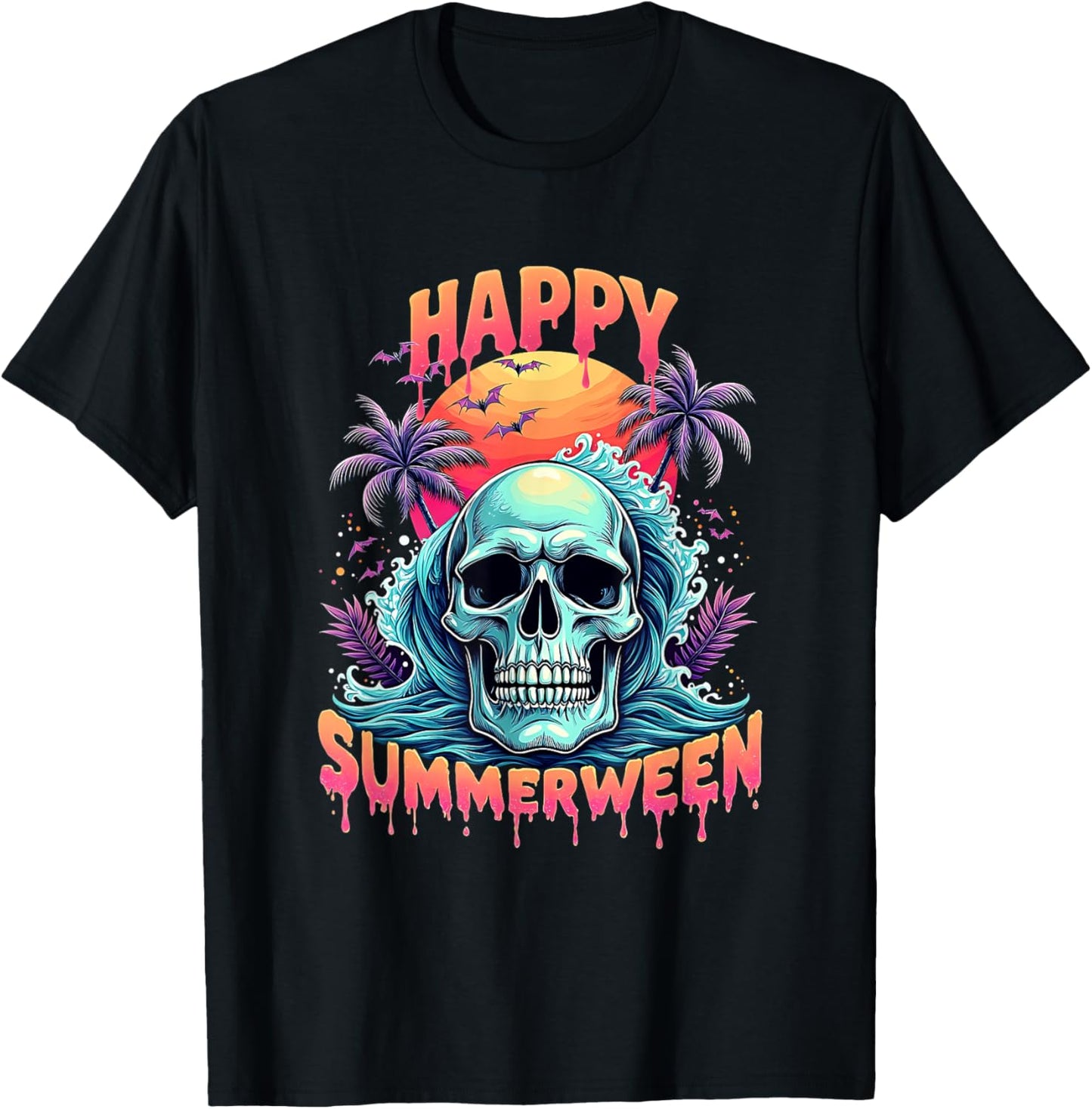 Happy Summerween Skeleton Summer Watermelon Jack-o-lantern T-shirt
