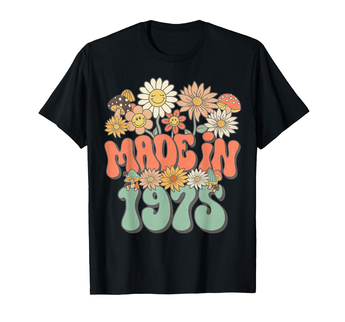 Retro Groovy Made In 1975 Floral Hippie Daisy 50th Birthday T-Shirt