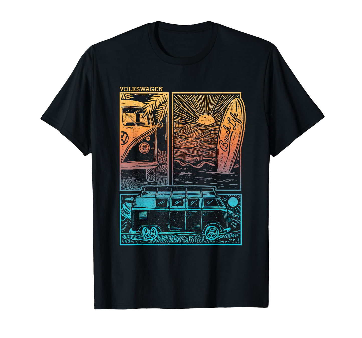 Volkswagen Beach Life Camper Sunset Doodle T-Shirt for Men Women