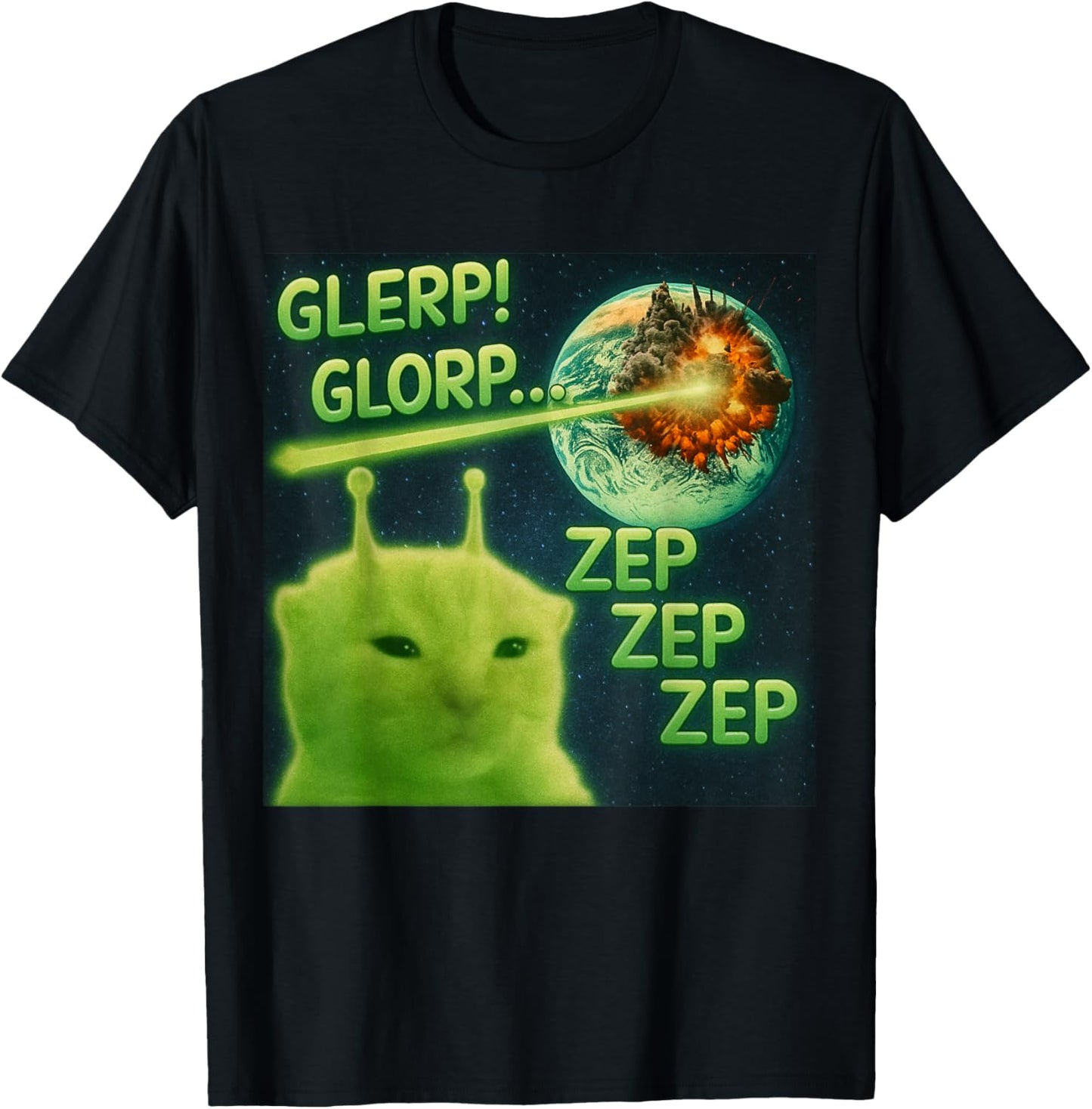 Alien Cat Zep Zep Funny Space Meme for women girls boys men T-Shirt