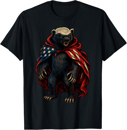 Fun Patriotic Honey Badger American Flag Usa Animal Design T-shirt