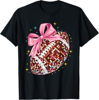 Cute Coquette Bow Funny Football Lover Game Day Football T-Shirt