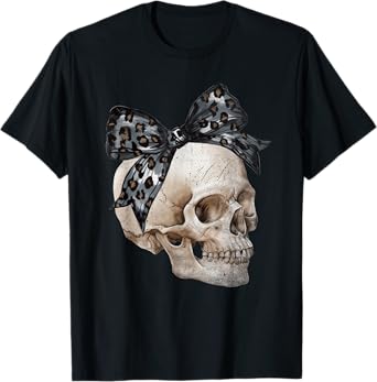 Skull Coquette Bow Halloween Spooky Season Womens Girls Kids T-Shirt