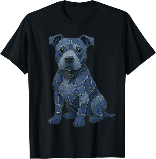 Pitbull Patchwork Denim Shirt Women, Cute Pitbull Dog Mom T-Shirt
