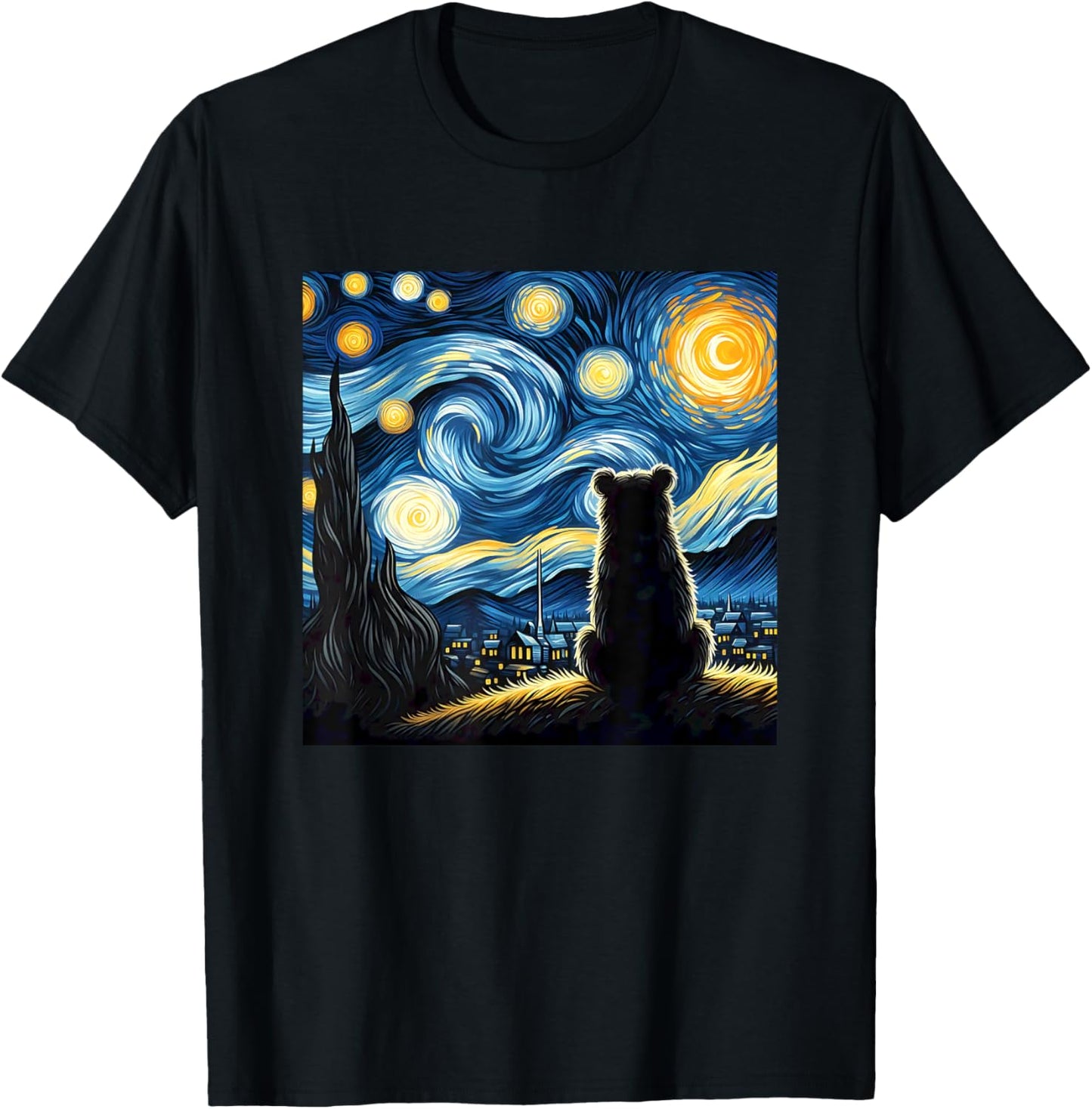 Bear Silhouette Starry Night Vincent van Gogh T-Shirt