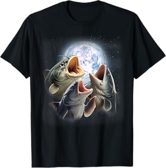 3 Catfish Howling At The Moon Funny Catfish Fishing Lover T-Shirt