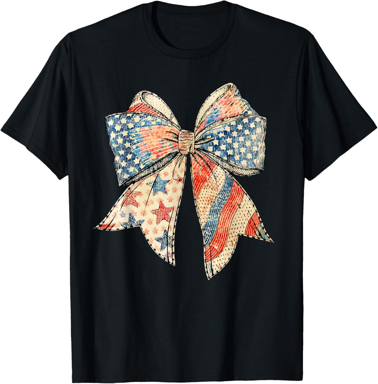 Patriotic Red White Blue America 4th Of July Coquette Bow T-Shirt