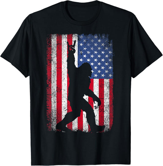 Rock On Bigfoot Sasquatch Loves Patriot American Flag USA T-Shirt
