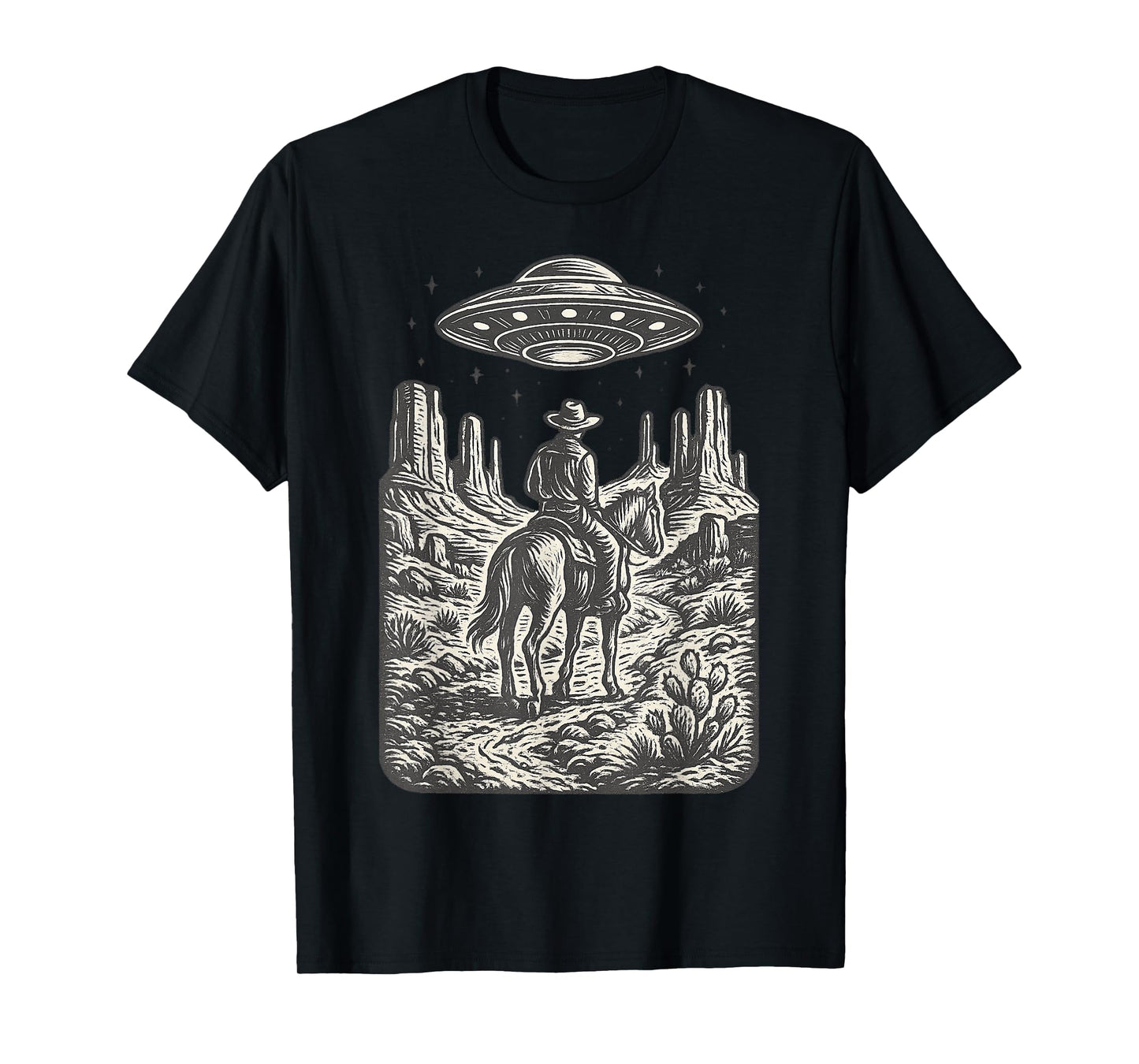 Cowboy UFO Desert Country Retro Western Sci-Fi T-Shirt
