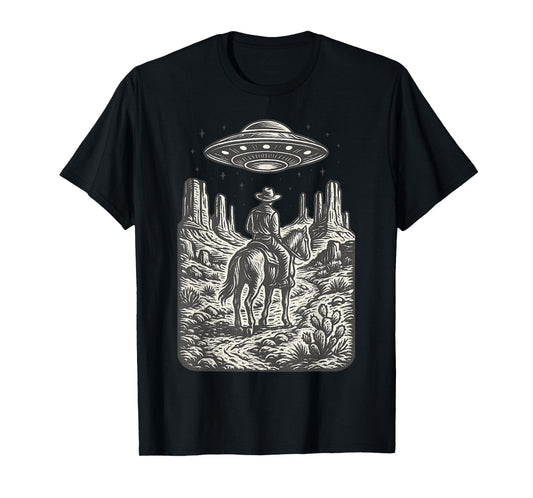 Cowboy UFO Desert Country Retro Western Sci-Fi T-Shirt