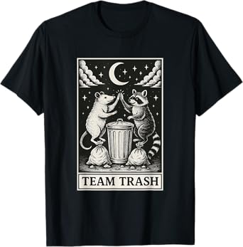 Tarot Card Vintage Team Trash Crescent Moon Opossum Raccoon T-Shirt