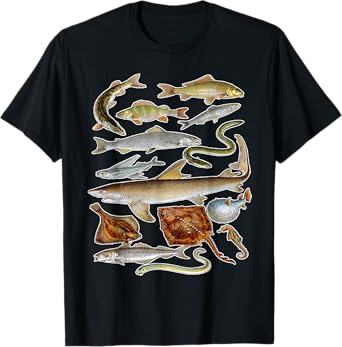 Sea Animals T-Shirt - Fish Sharks and Eels Illustration T-Shirt