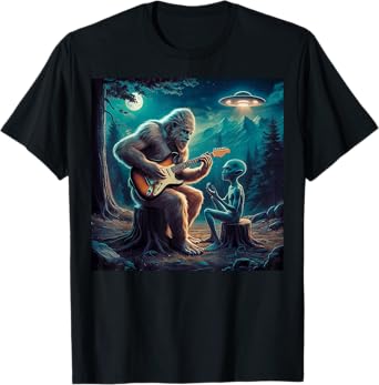 Alien Bigfoot Guitar Sasquatch UFO Gifts For Men, Women, Kid T-Shirt
