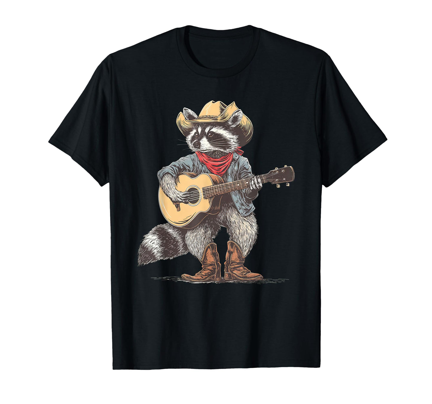 Cowboy Raccoon Playing Guitar Funny Western Country Music T-Shirt