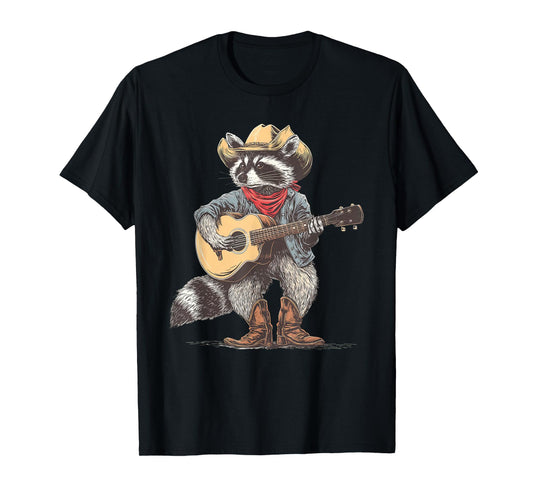 Cowboy Raccoon Playing Guitar Funny Western Country Music T-Shirt