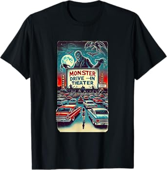 Retro Monster Horror Drive-In Halloween Design T-Shirt