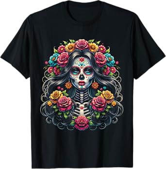 De Los Muertos La Catrina Day of the Dead Sugar Skull Women T-Shirt