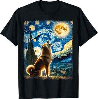 Shiba Inu Dog Canine Art Van Gogh Starry Night Shiba Inu T-Shirt for Men Women Kids