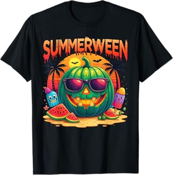 Funny Skeleton Summer Summerween Watermelon Jack-O-Lantern T-Shirt