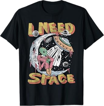 Funny Alien I Need Space Graphic Tee T-Shirt