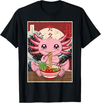 Axolotl Ramen Japanese Funny Graphic Tees Kawaii Anime Gifts T-Shirt
