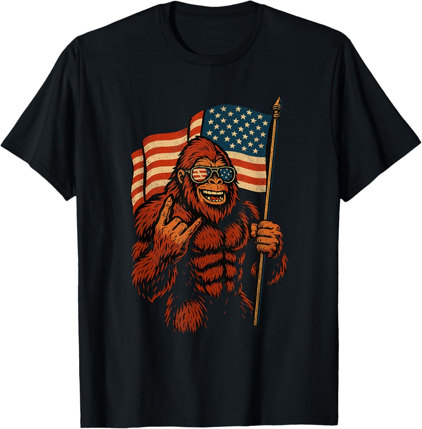 Bigfoot 4th Of July Funny Bigfoot American Usa Flag T-shirt