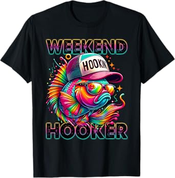 Weekend Hooker Funny Fishing Colorful Tie Dye Seabass Fish T-Shirt