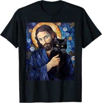 Black Cat Jesus Shirts For Men Womens Funny Christian T-Shirt