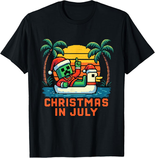Christmas In July Funny Santa Zombie Chicken Pixel Art Kids T-shirt