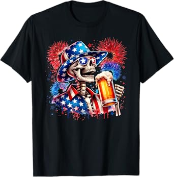 Beer American Flag 4th of July Merica Drinking USA Men Women T-Shirt