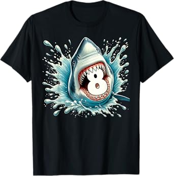 Funny 8th Birthday Eight Years Old Bday Shark Lover T-Shirt