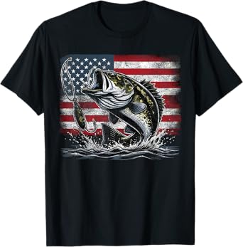 Fishing Retro American Flag Bass Fish Fisherman Camo T-Shirt