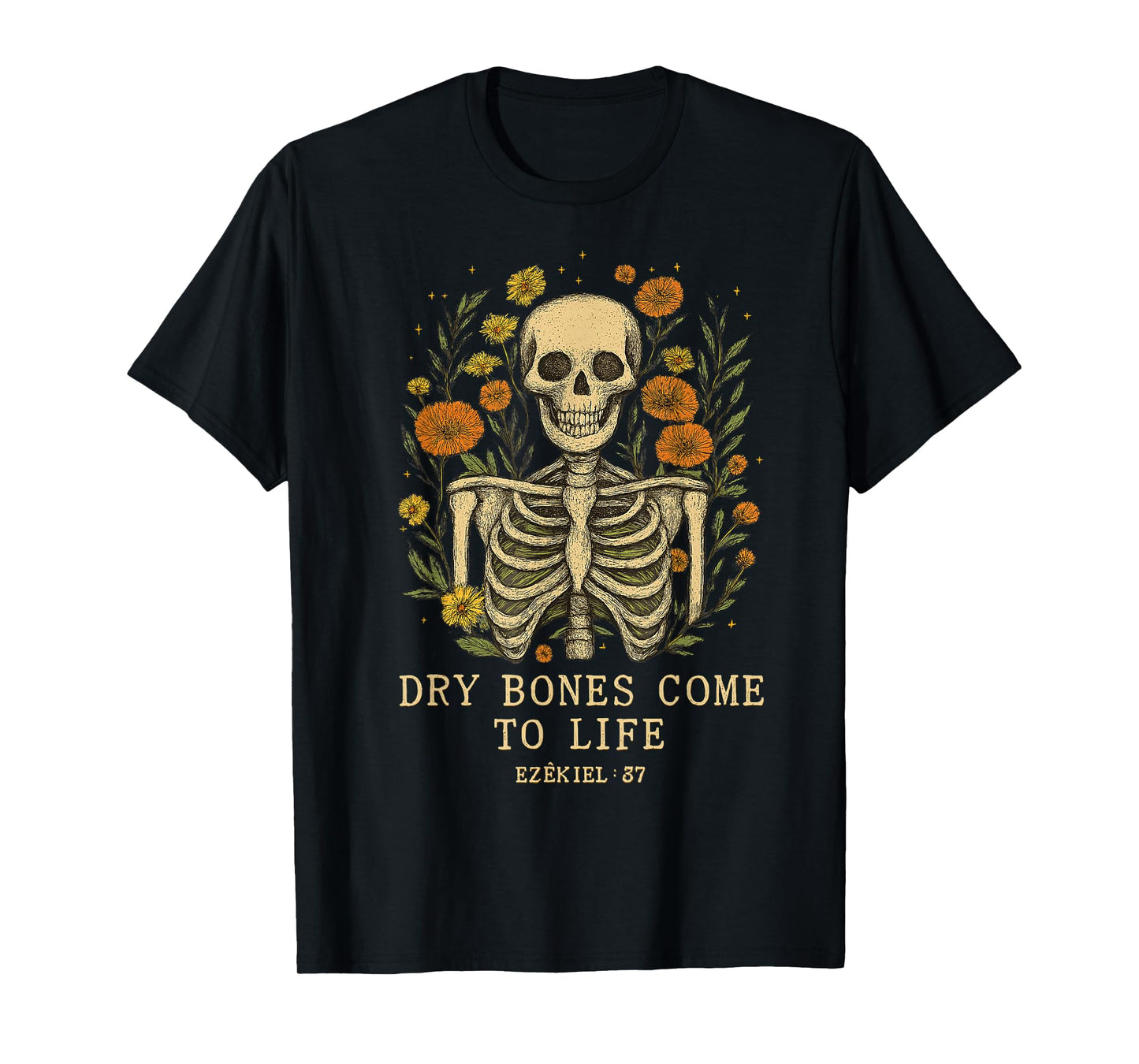 Dry Bones Come to Life Dancing Floral Skeleton T-Shirt