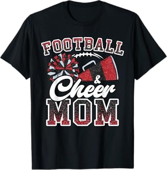Loud Proud Football And Cheer Mom Cheerleader Mom Mama Red T-Shirt