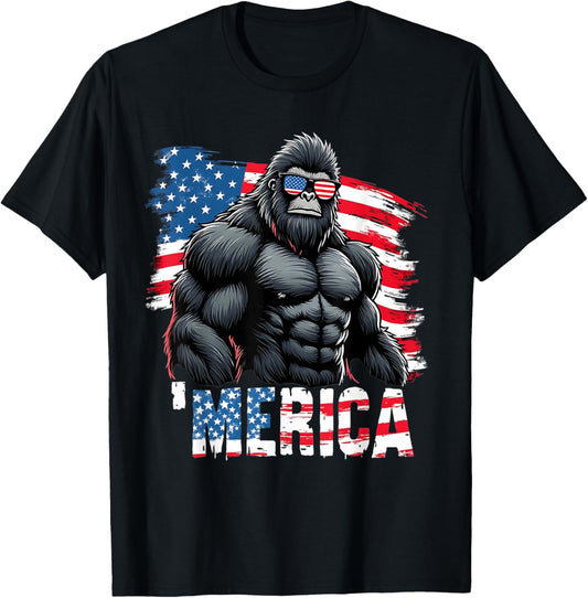 Gorilla 'Merica 4th Of July USA Flag Sunglasses T-Shirt