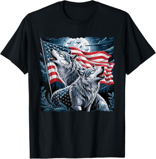 4th Of July Wolf American Flag Howling Wolves Patriotic T-shirt