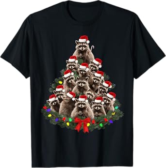 Raccoon Christmas Tree Lights Pajama Racoon Lover Xmas T-Shirt