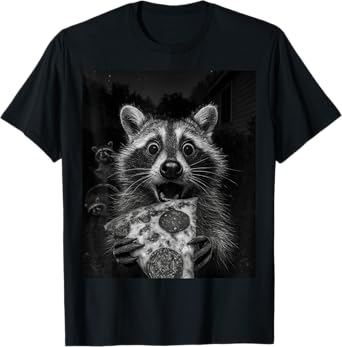 Funny Raccoon Selfie Pizza Slice Trash Panda T-Shirt