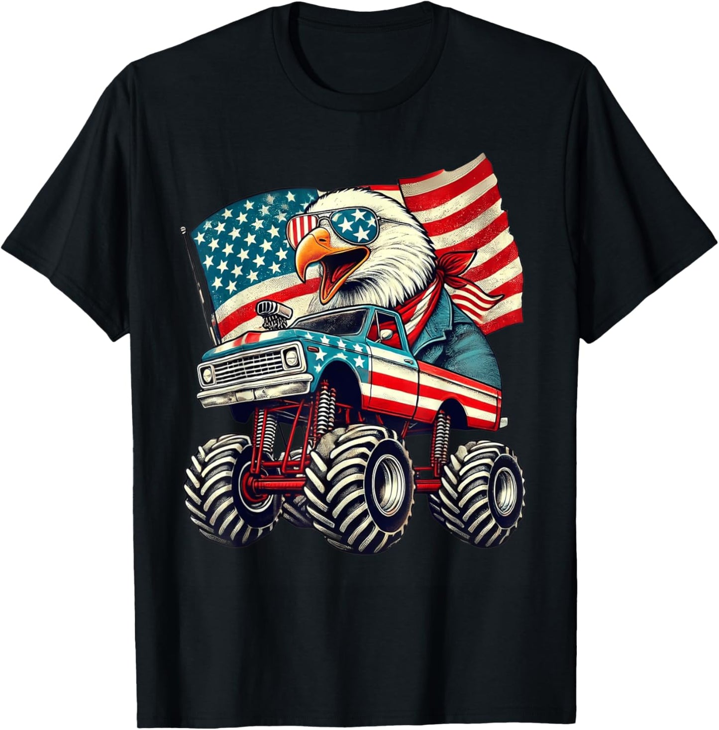 4th of July Eagle Monster Truck American Flag USA Men Boys T-Shirt