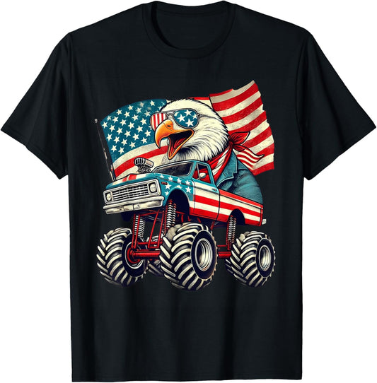 4th of July Eagle Monster Truck American Flag USA Men Boys T-Shirt