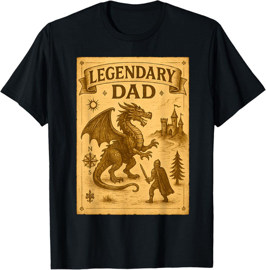 Legendary Dad Father's Day Vintage Medieval Fantasy Dragon T-Shirt