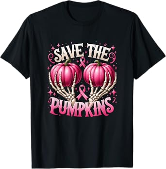 Save The Pumpkins Breast Cancer Awareness Skeleton Halloween T-Shirt