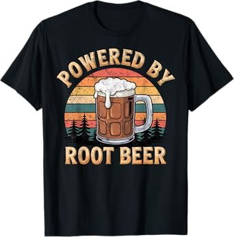 Powered by Root Beer Lover Retro Tee Drinking Party Joke T-Shirt