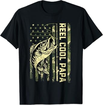 Reel Cool Papa Fisherman Camouflage Father's Day T-Shirt