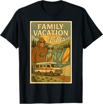 Funny Summer Bigfoot Family Vacation Alien Nessie Cryptid T-Shirt
