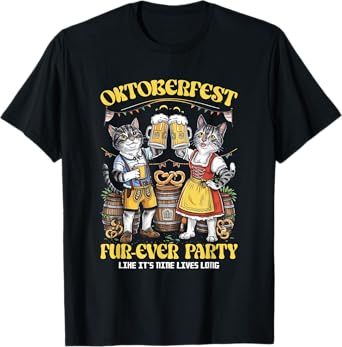 Oktoberfest Cat Squad Partying Like It’s Nine Lives Long T-Shirt