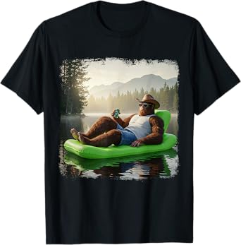 Funny Bigfoot Drinking Beer Chillin On The Float Lake Life T-Shirt