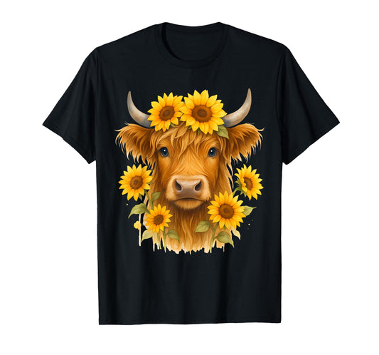 Scottish Highland Cow Sunflowers Heifer Country Farmer Girl T-Shirt